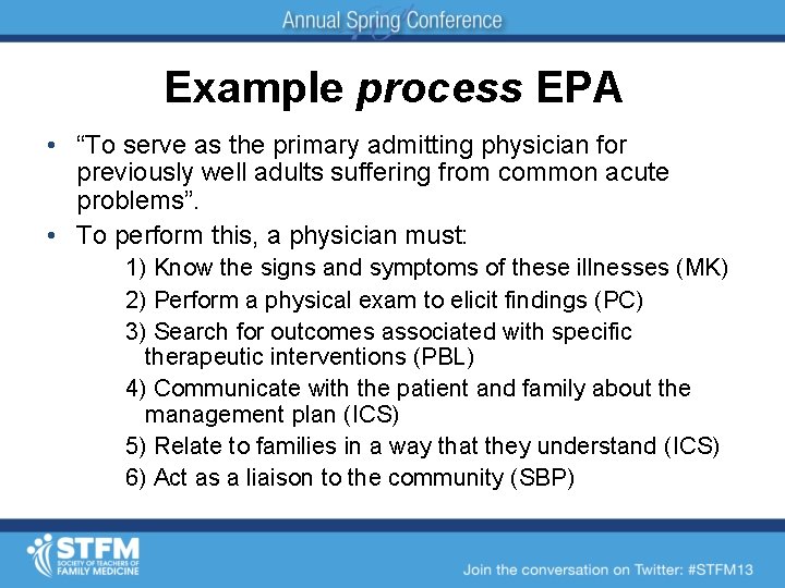 Example process EPA • “To serve as the primary admitting physician for previously well