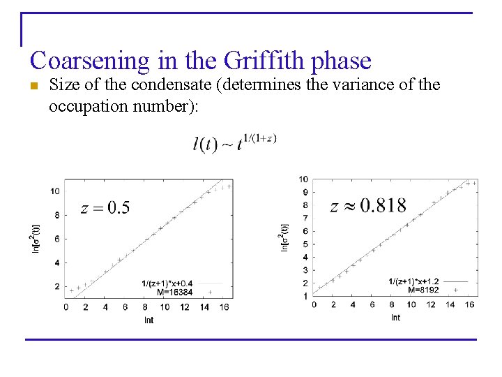 Coarsening in the Griffith phase n Size of the condensate (determines the variance of