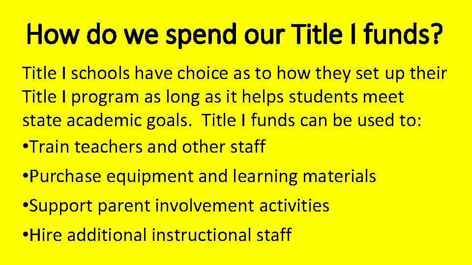 How do we spend our Title I funds? Title I schools have choice as