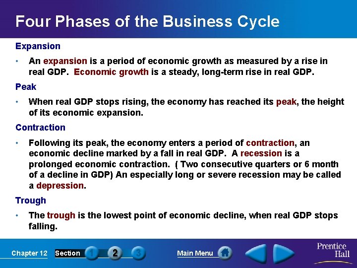Four Phases of the Business Cycle Expansion • An expansion is a period of