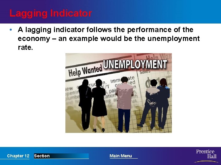 Lagging Indicator • A lagging indicator follows the performance of the economy – an