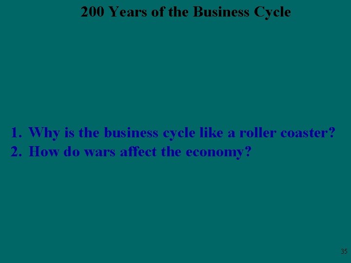 200 Years of the Business Cycle 1. Why is the business cycle like a