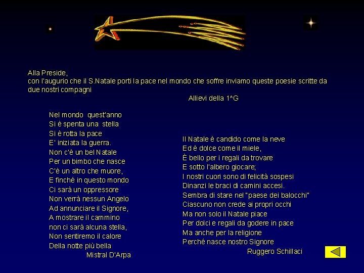 Alla Preside, con l’augurio che il S. Natale porti la pace nel mondo che