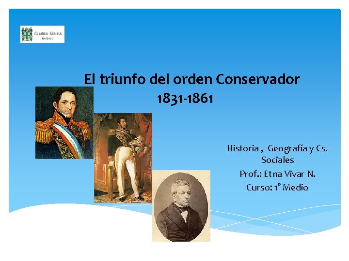 El triunfo del orden Conservador 1831 -1861 Historia , Geografía y Cs. Sociales Prof.