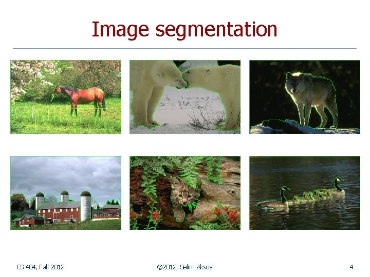 Image segmentation CS 484, Fall 2012 © 2012, Selim Aksoy 4 