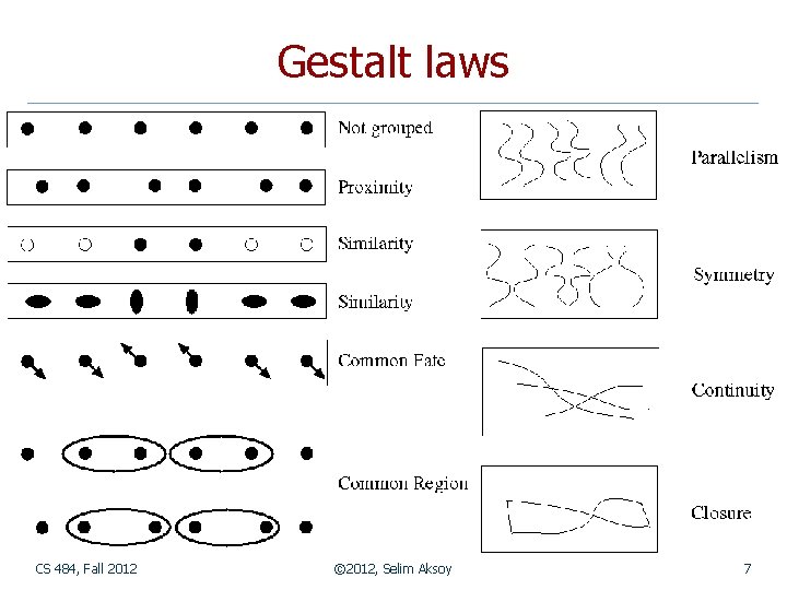 Gestalt laws CS 484, Fall 2012 © 2012, Selim Aksoy 7 