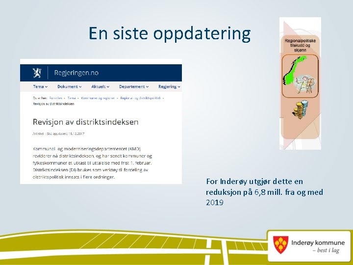 En siste oppdatering For Inderøy utgjør dette en reduksjon på 6, 8 mill. fra