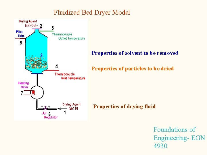 Fluidized Bed Dryer Model Properties of solvent to be removed Properties of particles to
