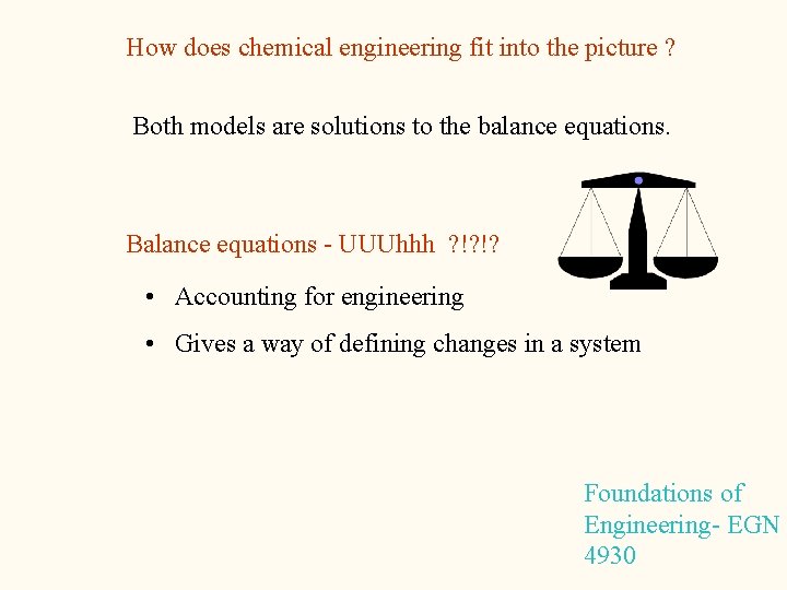How does chemical engineering fit into the picture ? Both models are solutions to