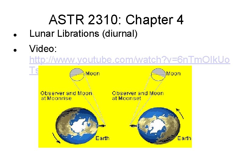 ASTR 2310: Chapter 4 Lunar Librations (diurnal) Video: http: //www. youtube. com/watch? v=6 n.