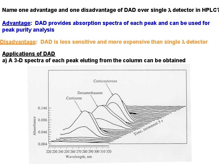 Name one advantage and one disadvantage of DAD over single l detector in HPLC?