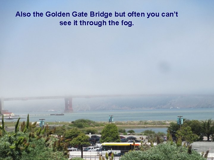 Also the Golden Gate Bridge but often you can’t see it through the fog.