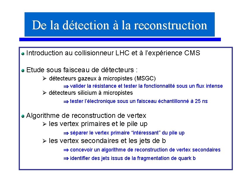 De la détection à la reconstruction Introduction au collisionneur LHC et à l’expérience CMS