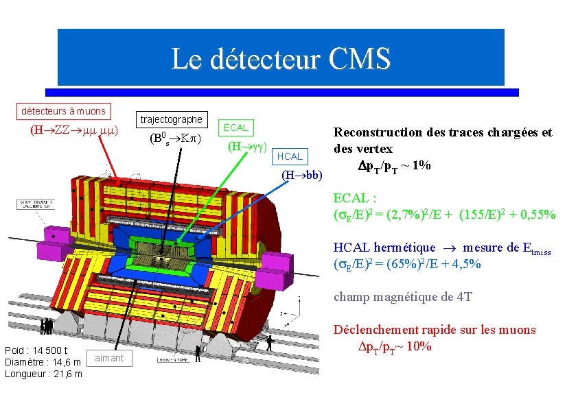 Le détecteur CMS détecteurs à muons (H ZZ mm mm) trajectographe (B s K Le détecteur CMS détecteurs à muons (H ZZ mm mm) trajectographe (B s K
