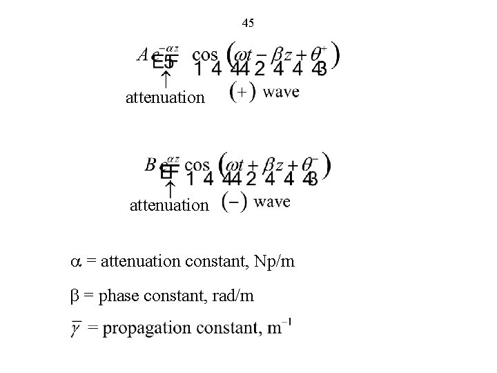 45 attenuation a = attenuation constant, Np/m b = phase constant, rad/m 