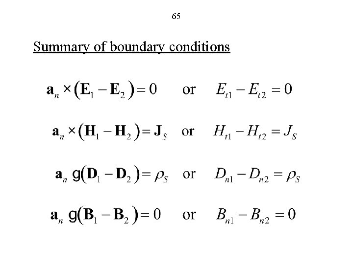 65 Summary of boundary conditions 