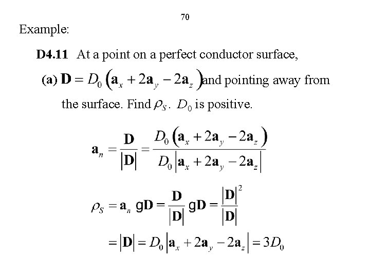 Example: 70 D 4. 11 At a point on a perfect conductor surface, (a)