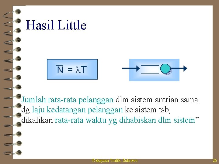 Hasil Little Jumlah rata-rata pelanggan dlm sistem antrian sama dg laju kedatangan pelanggan ke