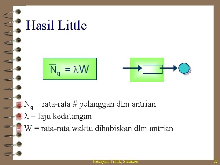 Hasil Little 4 Nq = rata-rata # pelanggan dlm antrian 4 = laju kedatangan