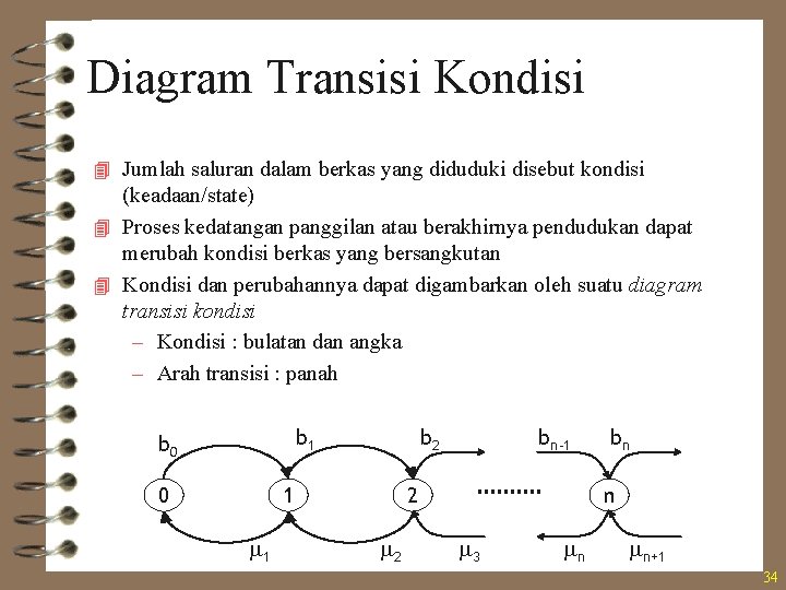 Diagram Transisi Kondisi 4 Jumlah saluran dalam berkas yang diduduki disebut kondisi (keadaan/state) 4