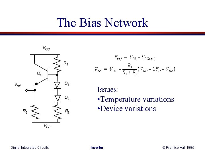 The Bias Network Issues: • Temperature variations • Device variations Digital Integrated Circuits Inverter