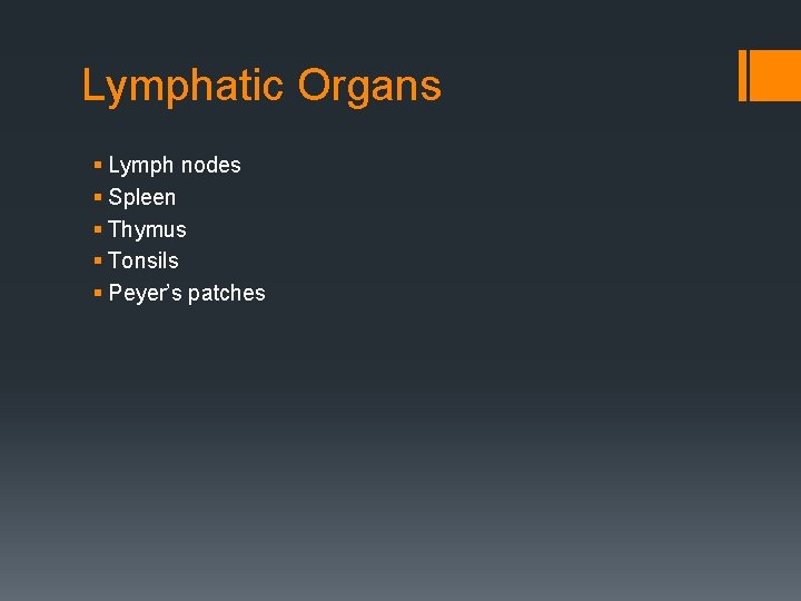 Lymphatic Organs § Lymph nodes § Spleen § Thymus § Tonsils § Peyer’s patches