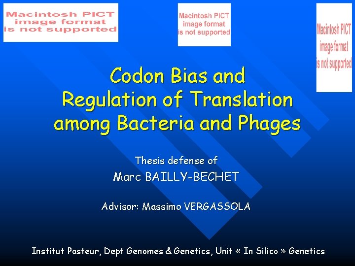 Codon Bias and Regulation of Translation among Bacteria and Phages Thesis defense of Marc