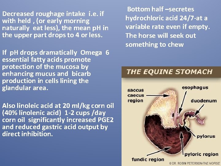 Decreased roughage intake i. e. if with held , (or early morning naturally eat