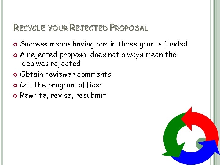 RECYCLE YOUR REJECTED PROPOSAL Success means having one in three grants funded A rejected