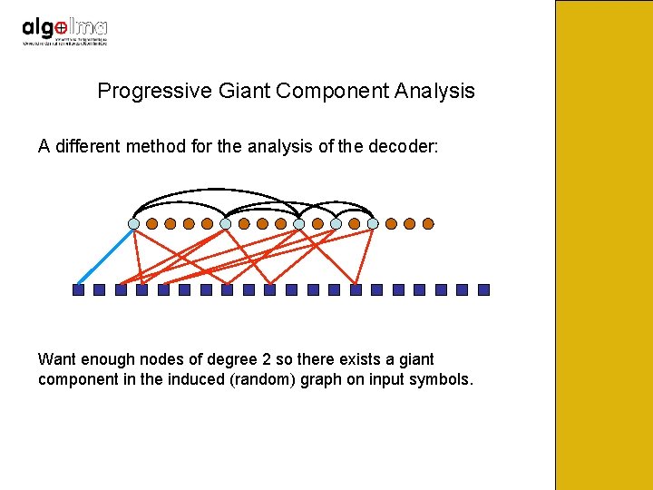 Progressive Giant Component Analysis A different method for the analysis of the decoder: Want