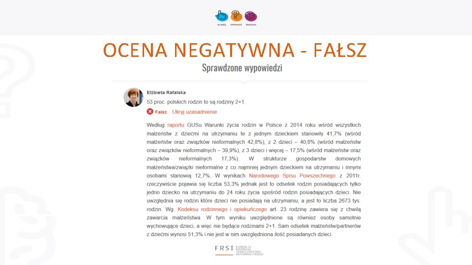 OCENA NEGATYWNA - FAŁSZ 