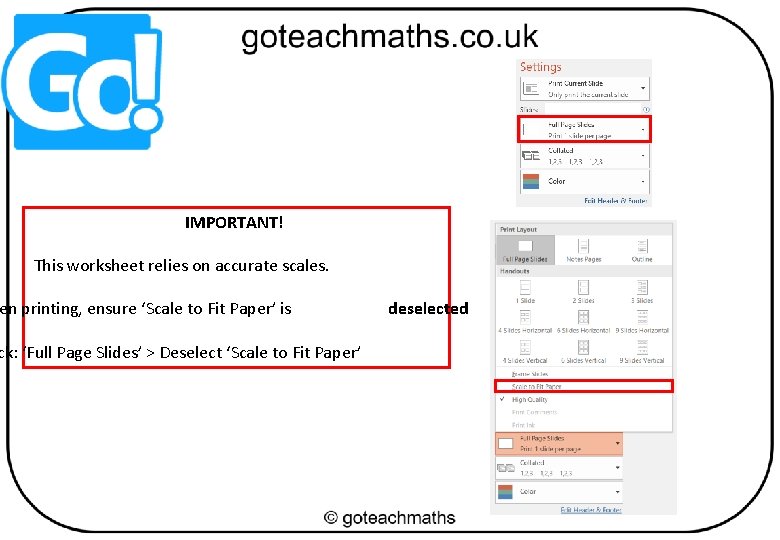 IMPORTANT! This worksheet relies on accurate scales. en printing, ensure ‘Scale to Fit Paper’