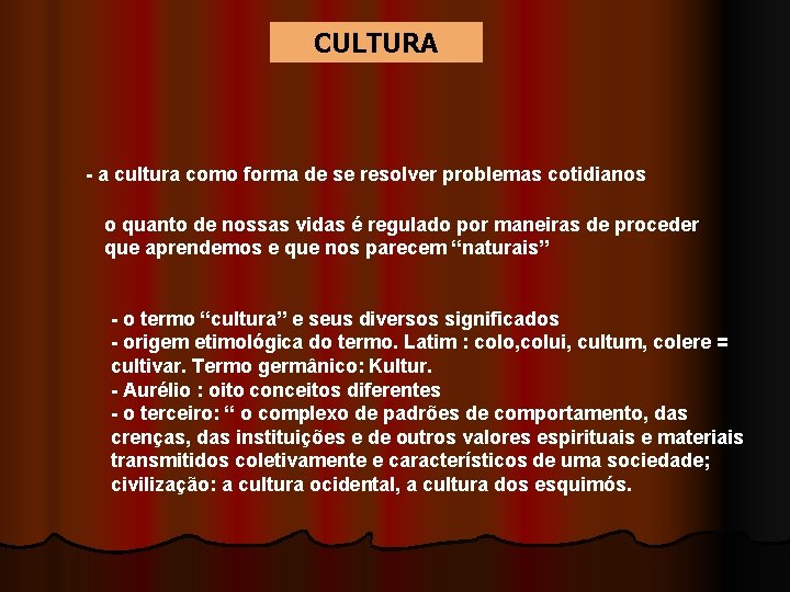 CULTURA - a cultura como forma de se resolver problemas cotidianos o quanto de