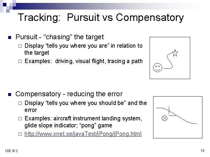 Tracking: Pursuit vs Compensatory n Pursuit - “chasing” the target Display “tells you where