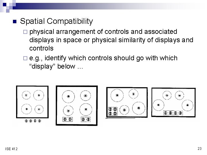 n Spatial Compatibility ¨ physical arrangement of controls and associated displays in space or