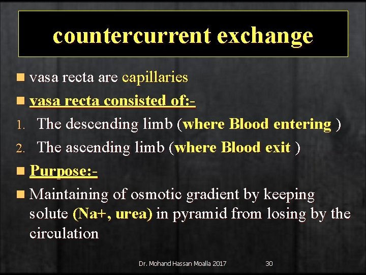 countercurrent exchange n vasa recta are capillaries n vasa recta consisted of: - The