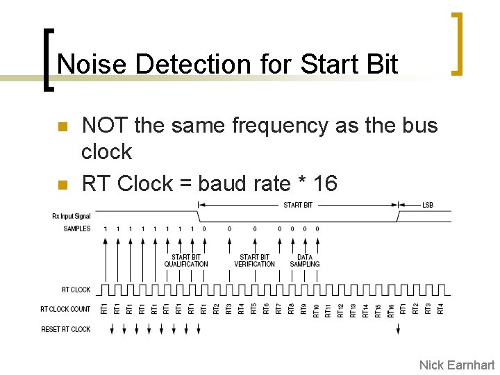 Noise Detection for Start Bit n n NOT the same frequency as the bus