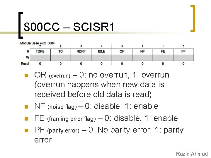 $00 CC – SCISR 1 n n OR (overrun) – 0: no overrun, 1: