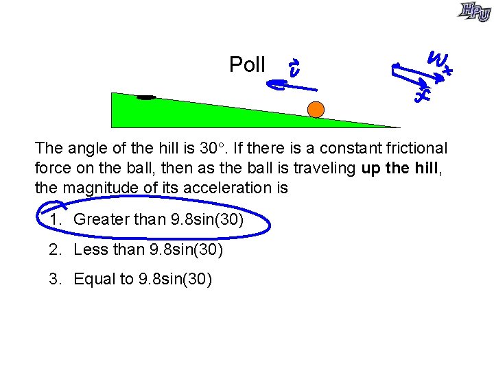 Poll The angle of the hill is 30. If there is a constant frictional