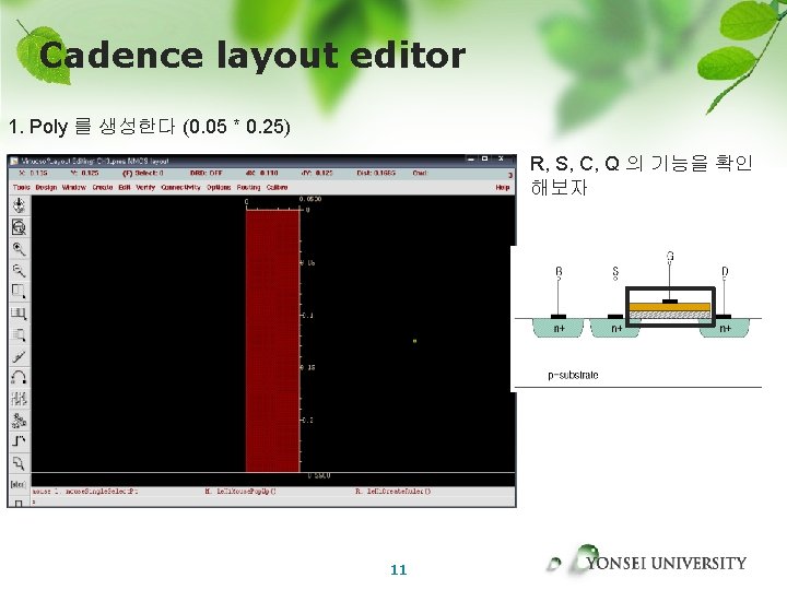 Cadence layout editor 1. Poly 를 생성한다 (0. 05 * 0. 25) R, S,