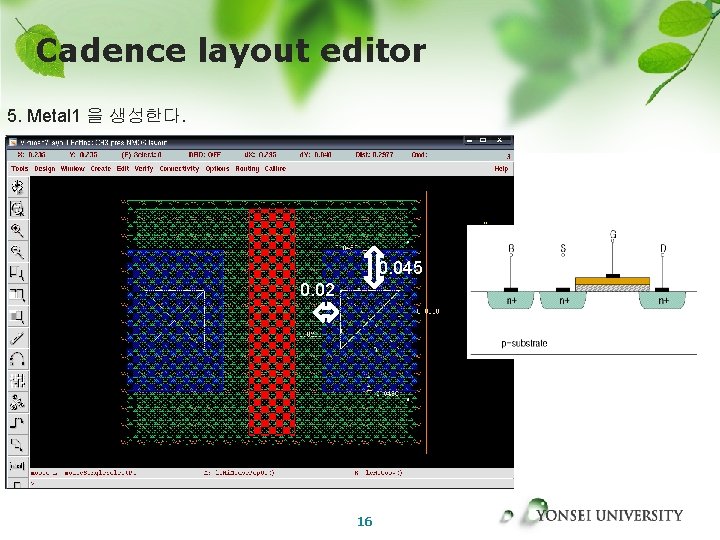 Cadence layout editor 5. Metal 1 을 생성한다. 0. 045 0. 02 16 