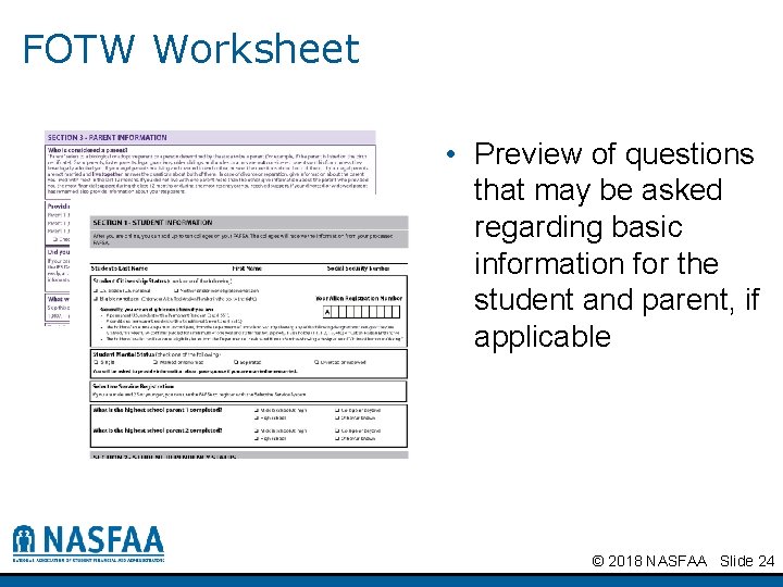 FOTW Worksheet • Preview of questions that may be asked regarding basic information for