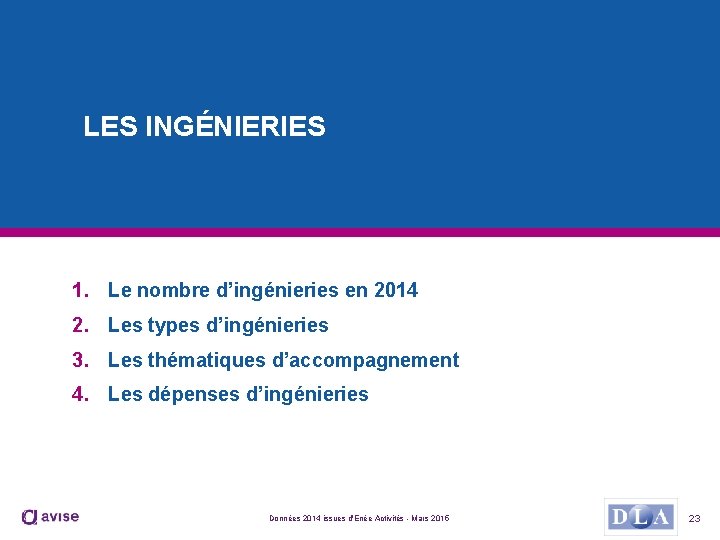 LES INGÉNIERIES 1. Le nombre d’ingénieries en 2014 2. Les types d’ingénieries 3. Les