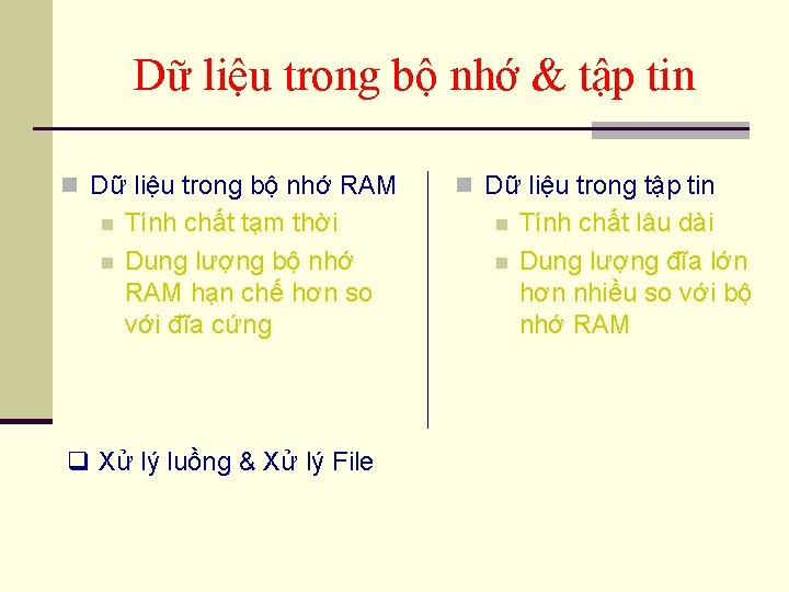 Dữ liệu trong bộ nhớ & tập tin n Dữ liệu trong bộ nhớ