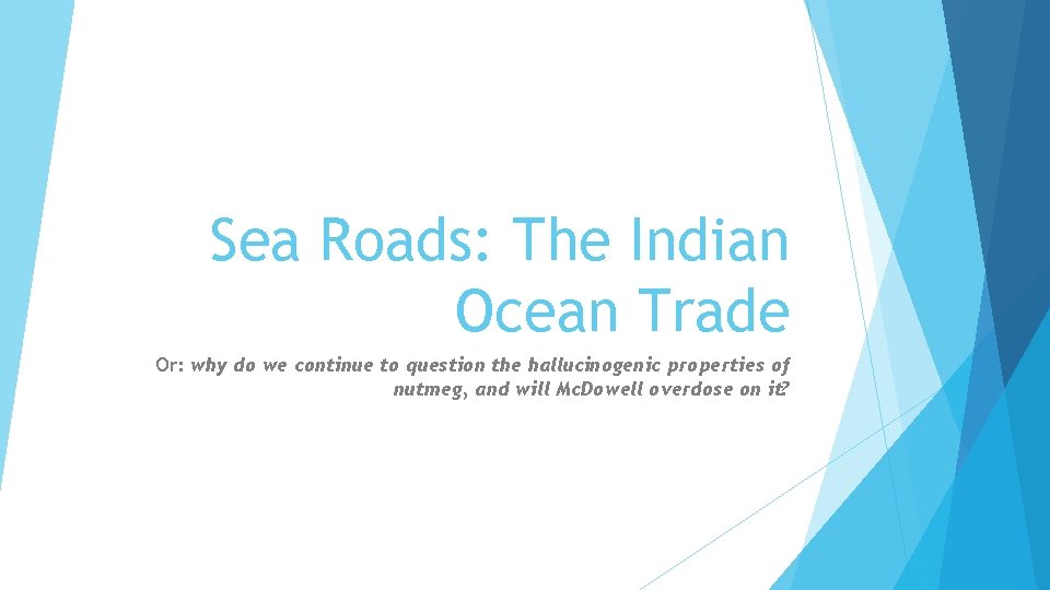 Sea Roads: The Indian Ocean Trade Or: why do we continue to question the