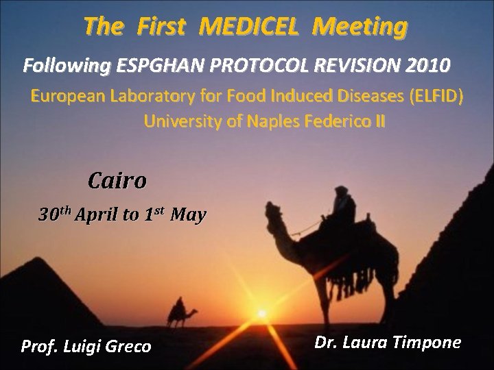 The First MEDICEL Meeting Following ESPGHAN PROTOCOL REVISION 2010 European Laboratory for Food Induced
