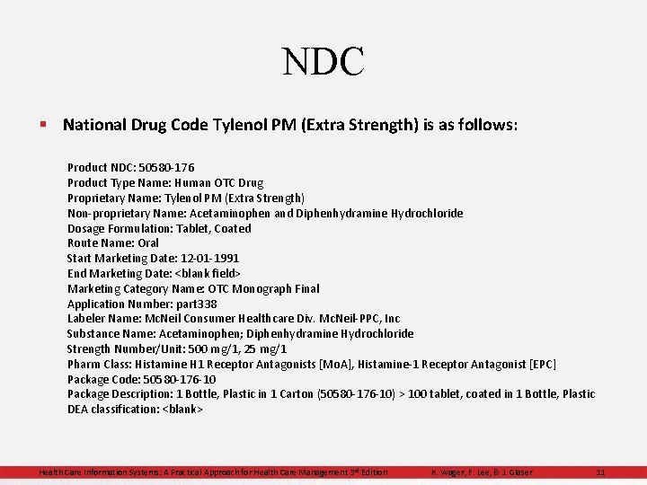 NDC § National Drug Code Tylenol PM (Extra Strength) is as follows: Product NDC: