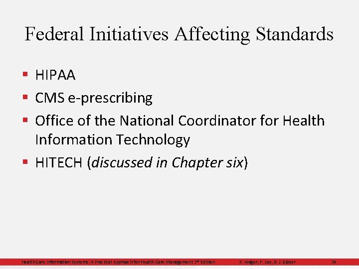 Federal Initiatives Affecting Standards § HIPAA § CMS e-prescribing § Office of the National