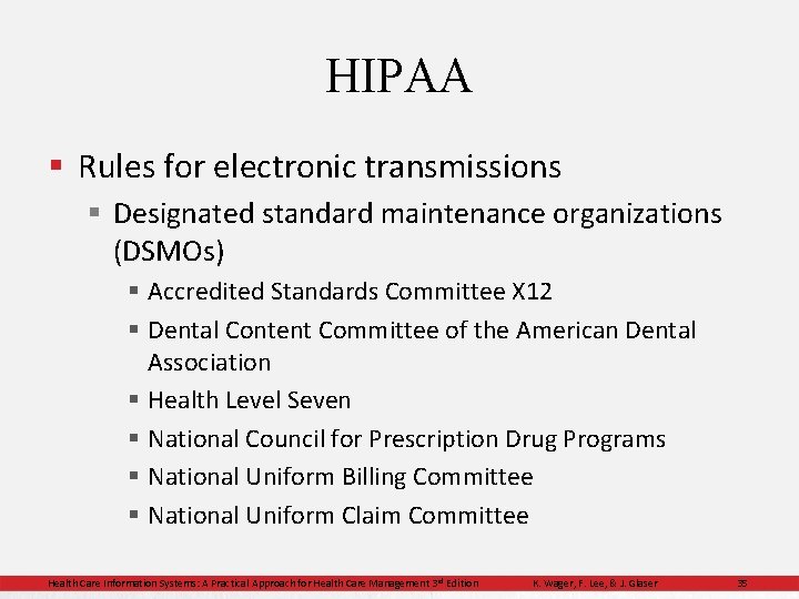 HIPAA § Rules for electronic transmissions § Designated standard maintenance organizations (DSMOs) § Accredited