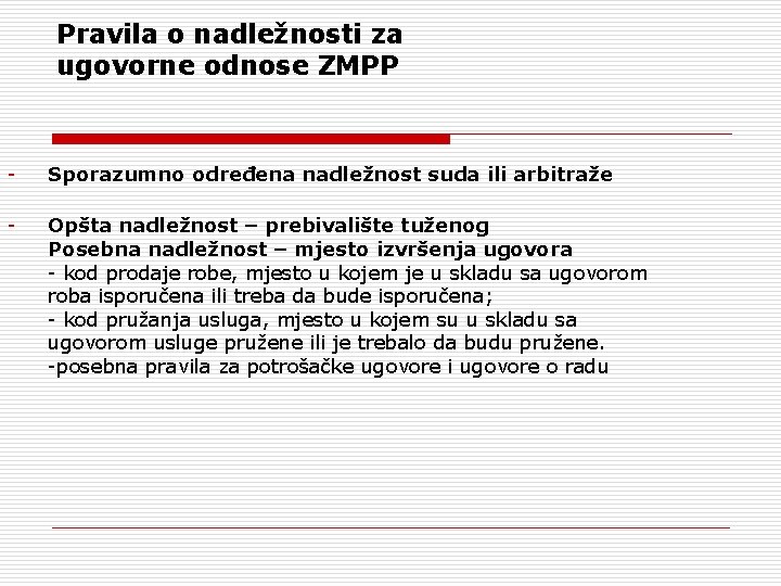 Pravila o nadležnosti za ugovorne odnose ZMPP - Sporazumno određena nadležnost suda ili arbitraže